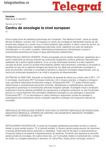 Centru de oncologie la nivel european - Telegraf