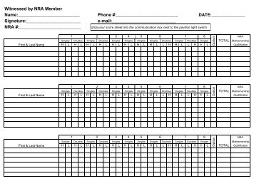 Marksmanship Program Score Sheet