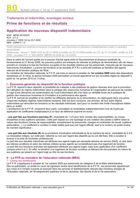 Bulletin officiel nÂ° 34 du 17 septembre 2009 Sommaire - les BOEN ...