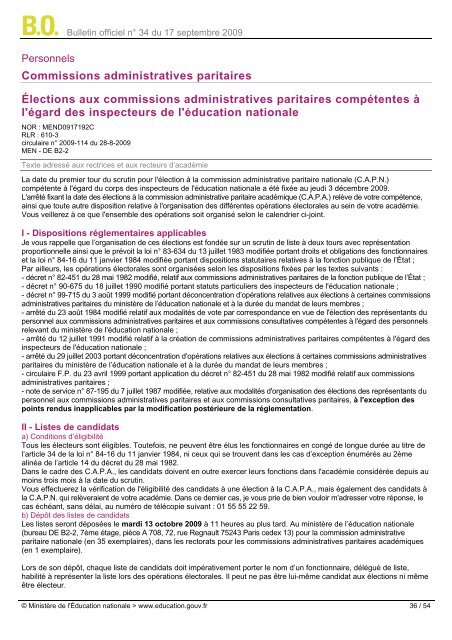 Bulletin officiel nÂ° 34 du 17 septembre 2009 Sommaire - les BOEN ...