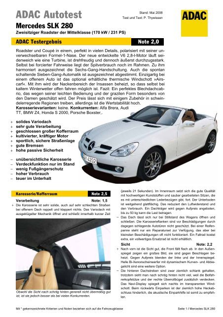 Umfassender Test Mercedes Slk 280 Adac