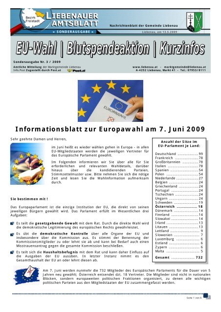 Informationsblatt zur Europawahl am 7. Juni 2009 - Liebenau