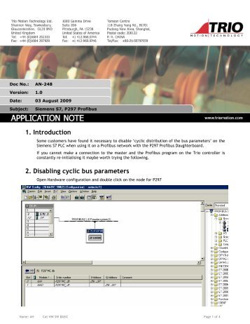 AN-248 Siemens S7, P297 Profibus - Trio Motion Technology