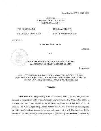 Court File No. CV-10-8974-OOCL ONTARIO SUPERIOR COURT OF ...