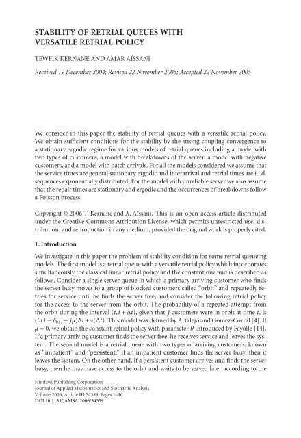 stability of retrial queues with versatile retrial policy - European ...