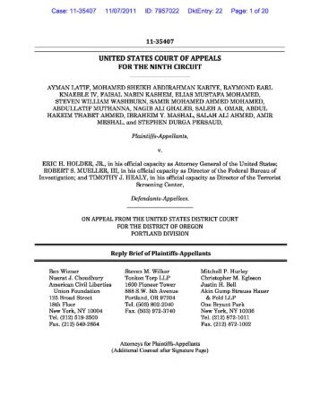 Latif, et al. v. Holder, et al. - Reply - ACLU of Oregon