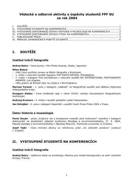 VÃ„Â›deckÃƒÂ© a odbornÃƒÂ© ÃƒÂºspÃ„Â›chy studentÃ…Â¯ 2004 - SlezskÃƒÂ¡ univerzita v ...