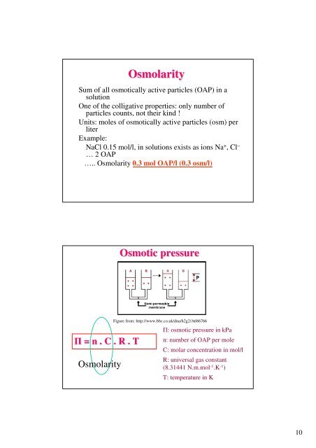 Calculations of osmolarity/osmotic pressure