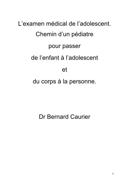 L'examen mÃ©dical de l'adolescent. Chemin d'un pÃ©diatre ... - Derpad