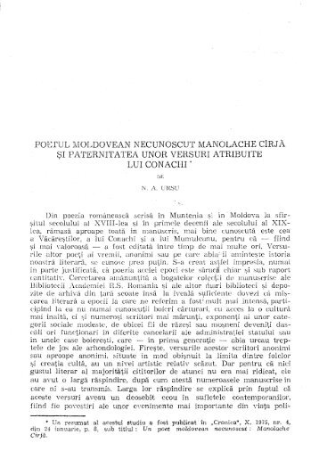 N. A. URSU, Poetul moldovean necunoscut Manolache CÃ®rjÄ ... - alil.ro