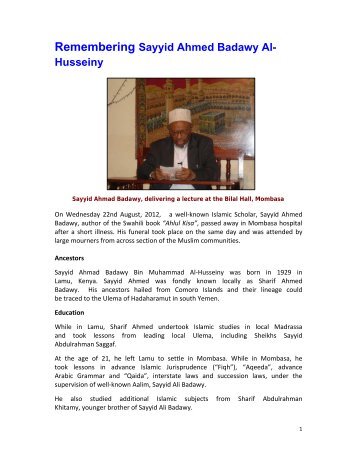 Remembering Sayyid Ahmed Badawy Al- Husseiny - The World ...