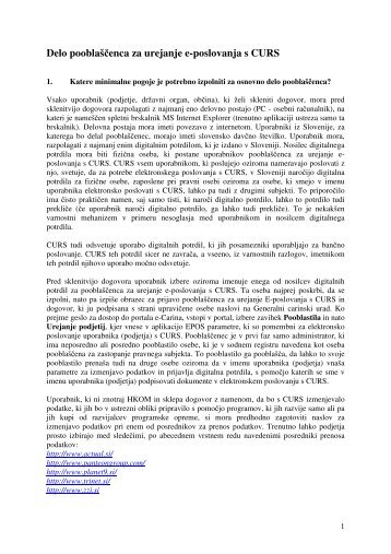 Delo pooblaÅ¡Äenca za urejanje e-poslovanja s CURS - Carinska ...