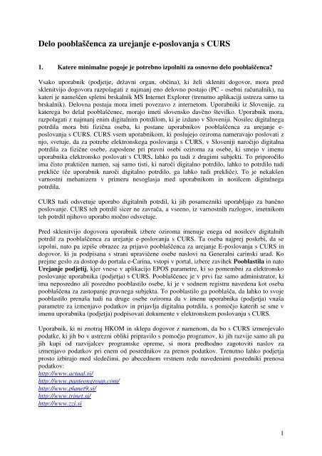 Delo pooblaÅ¡Äenca za urejanje e-poslovanja s CURS - Carinska ...
