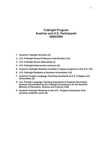 Fulbright Program Austrian and U.S. Participants 2004/2005