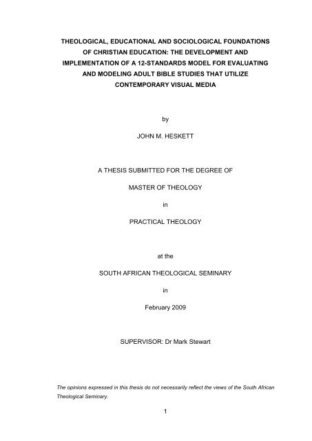 Theological Educational and Sociological Foundations of Christian  