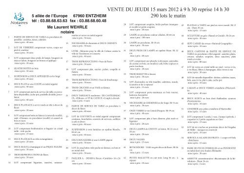 VENTE DU JEUDI 15 mars 2012 Ã  9 h 30 reprise 14 h 30 290 lots le ...