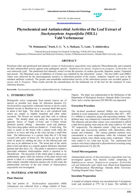 Phytochemical and Antimicrobial Activities of the Leaf Extract of ...