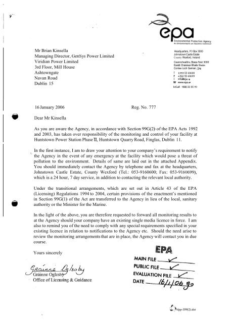 Letter to Applicant Re: Section 99G(2) - Environmental Protection ...