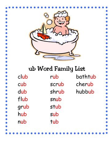 ub Word Family List - Little Book Lane