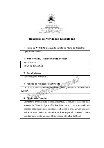 RelatÃƒÂ³rio de Atividades Executadas Ã¢Â€Â“ Instrucional e Modelo ... - Funai