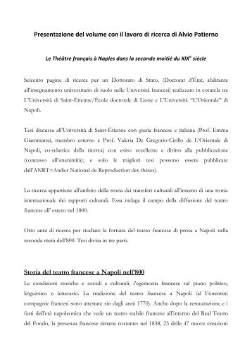 Presentazione del volume con il lavoro di ricerca di Alvio Patierno ...