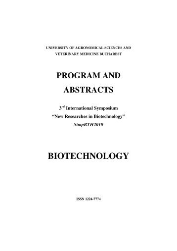 BIOTECHNOLOGY - Facultatea de Biotehnologii