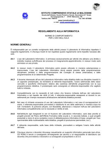 REGOLAMENTO AULA INFORMATICA - Ic Malcesine - News