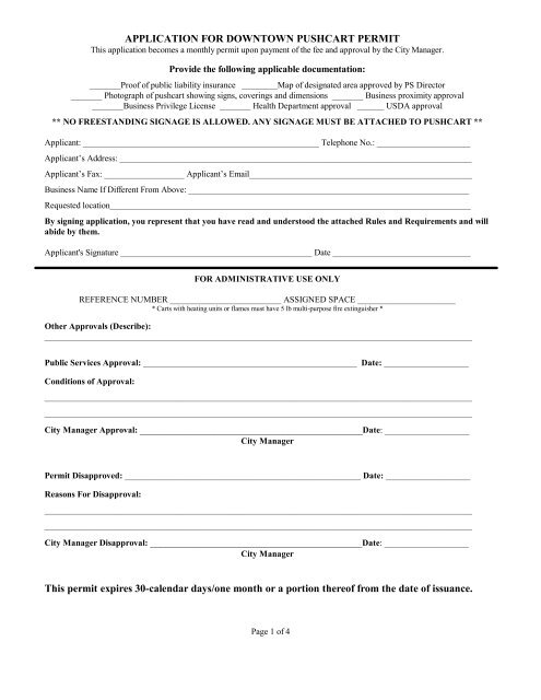 Downtown Pushcart Permit Application - City of Hickory