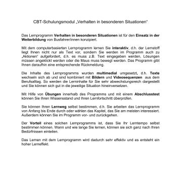 CBT-Schulungsmodul „Verhalten in besonderen Situationen“