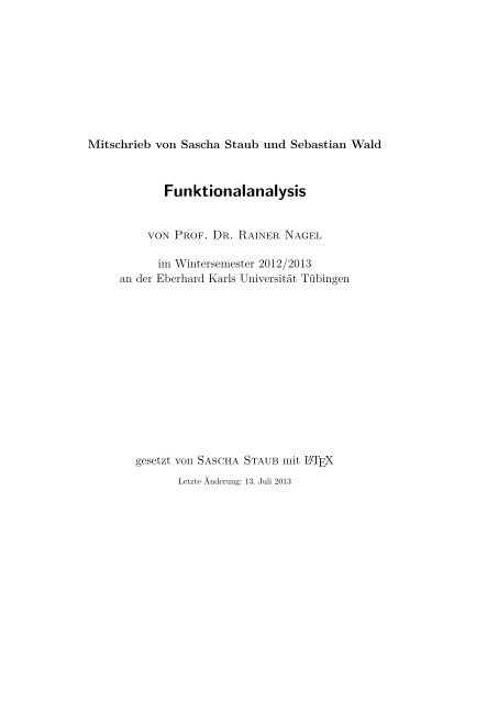 Skript zur Vorlesung Funktionalanalysis (ohne Appendix)