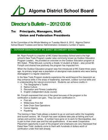 Director's Bulletin March 6, 2012 - Algoma District School Board