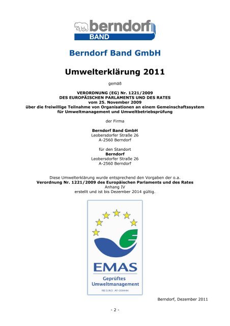 Sicherheits- und Umweltmanagement - Berndorfer Band GmbH & Co