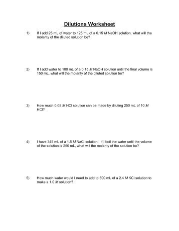 Worksheets Dilutions Worksheet 6 you need 3 l of 1 m so dilutions worksheet