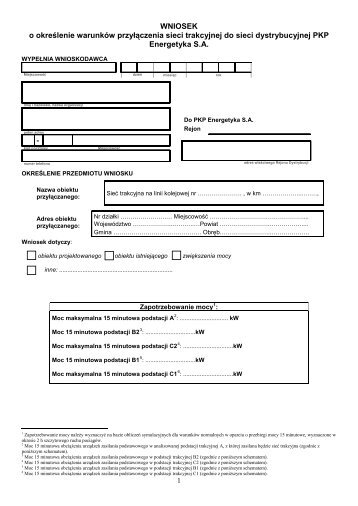 WNIOSEK o okreÅlenie warunkÃ³w przyÅÄczenia ... - PKP Energetyka
