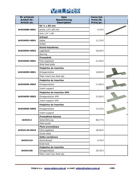 KATALOG 2011 Części do maszyny Bell & Howell