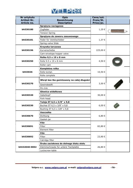 KATALOG 2011 Części do maszyny Bell & Howell