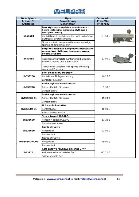 KATALOG 2011 Części do maszyny Bell & Howell