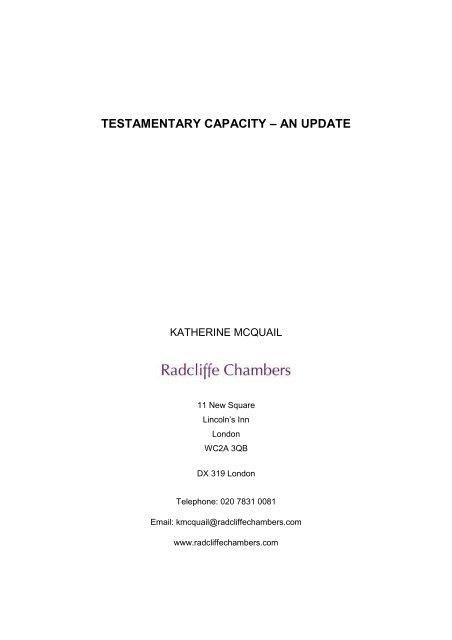 Testamentary Capacity An Update Radcliffe Chambers - 