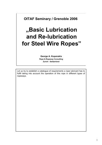 „Basic Lubrication and Re-lubrication for Steel Wire Ropes” - OITAF