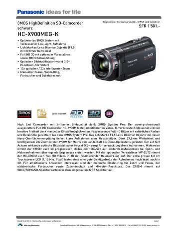 Datenblatt HC-X900MEG-K - Techzone