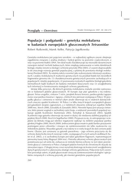genetyka molekularna w badaniach europejskich gÅuszcowatych ...