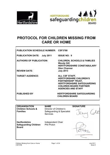 protocol for children missing from care or home - Hertfordshire ...