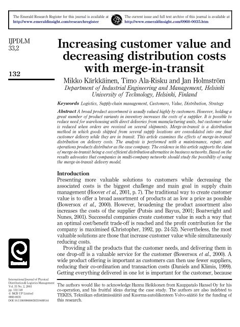 Increasing customer value and decreasing distribution costs ... - LRG