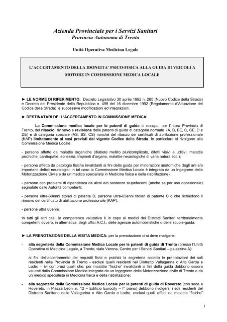 l' idoneita' psico-fisica alla guida di veicoli a motore - Azienda ...