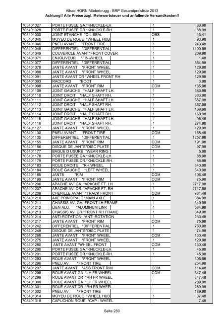Preise zzgl. Mehrwertsteuer und anfallende ... - Allrad Horn