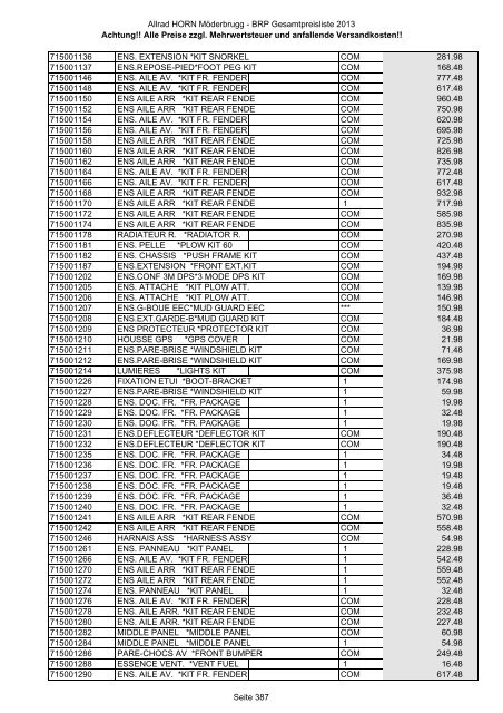 Preise zzgl. Mehrwertsteuer und anfallende ... - Allrad Horn