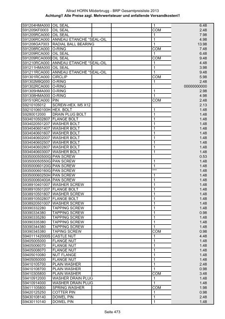 Preise zzgl. Mehrwertsteuer und anfallende ... - Allrad Horn