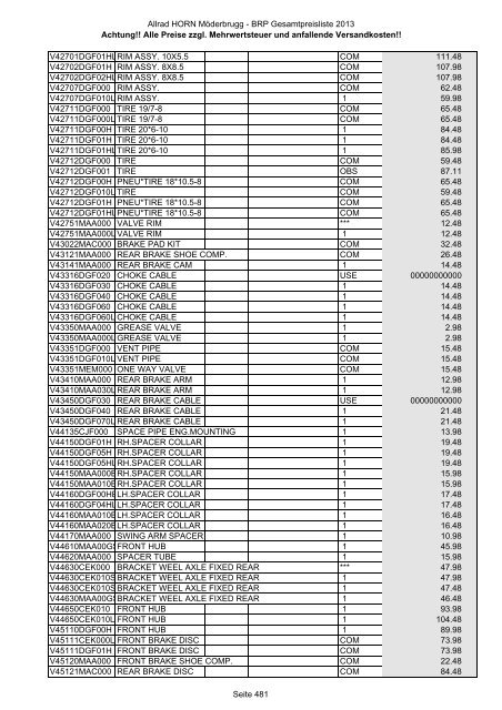 Preise zzgl. Mehrwertsteuer und anfallende ... - Allrad Horn