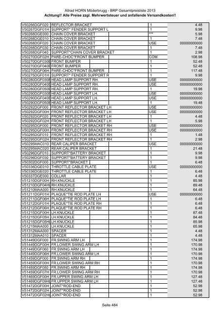 Preise zzgl. Mehrwertsteuer und anfallende ... - Allrad Horn