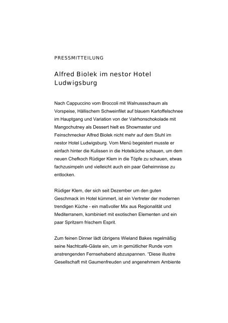 Alfred Biolek im nestor Hotel Ludwigsburg - Nestor Hotels und Acom ...